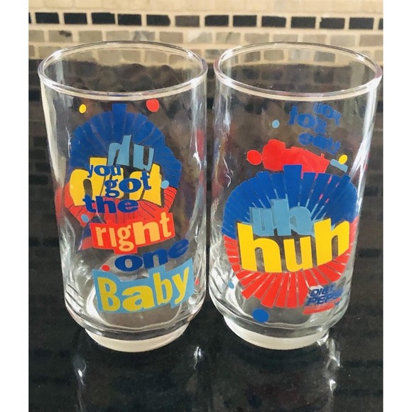 Vintage Diet Pepsi Uh Huh "You Got The Right One Baby" Glasses Tumblers Set Of 2 - Picture 2 of 6